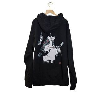 Monmon Cats Black Hoodie Tebori Size Medium Pullover